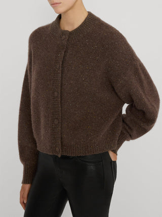 Frame - The Cashmere Fleck Cardi in Brown-Sweaters-Wardrobe Apparel