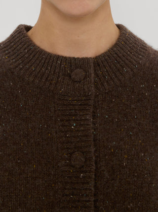 Frame - The Cashmere Fleck Cardi in Brown-Sweaters-Wardrobe Apparel