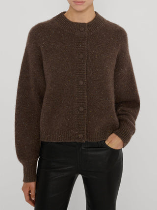 Frame - The Cashmere Fleck Cardi in Brown-Sweaters-Wardrobe Apparel