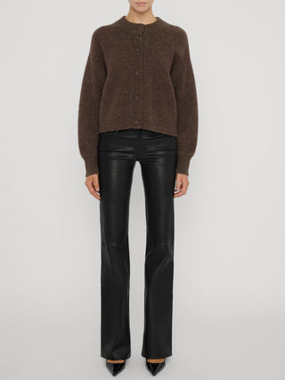 Frame - The Cashmere Fleck Cardi in Brown-Sweaters-Wardrobe Apparel