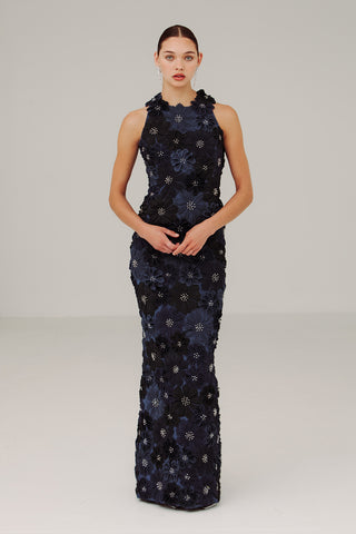 Catherine Regehr - Racer Neck Ombre Gown with Full Petals-Dresses-Wardrobe Apparel