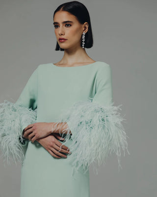 Catherine Regehr - Boat Neck London Sheath with Feather Cuff-Dresses-Wardrobe Apparel