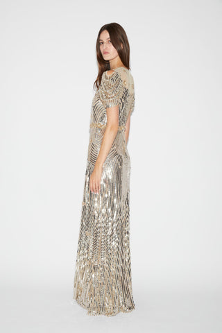 Claudette Gown Silver Gold Embellished Sequins UK 6 Claudette Gown Silver Gold Embellished Sequins UK 6