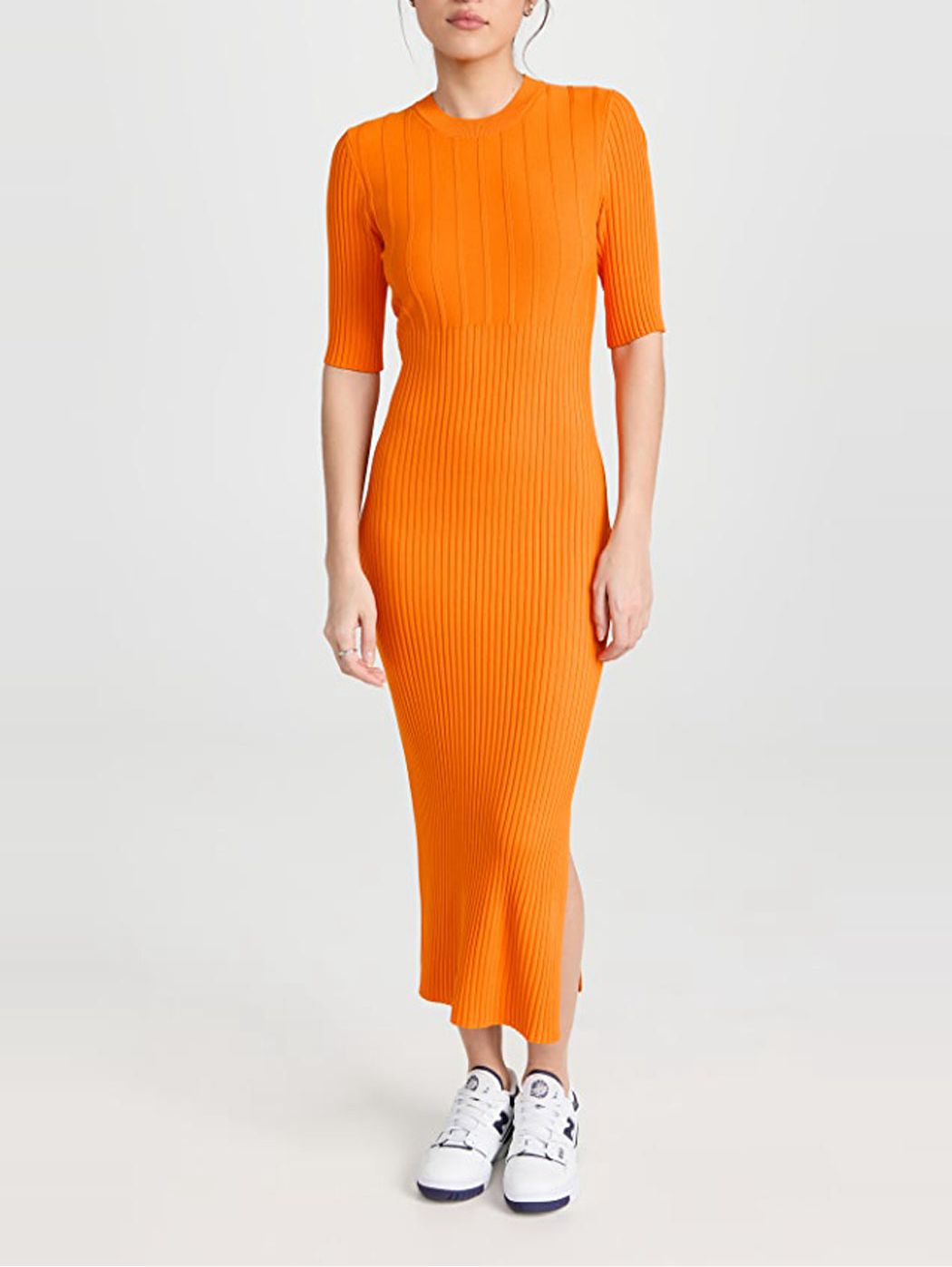 frame ribbed sweater dress Frame Women's White Rib-Knit Crewneck Long Sleeve Sweater Dress Size M