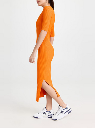 Frame - Mixed Rib Sweater Dress in Nectarine-Dresses-Wardrobe Apparel