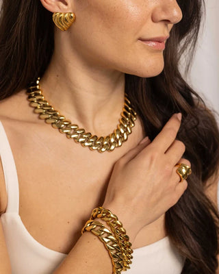 Anisa Sojka - Gold Heart Earrings-Earrings-Wardrobe Apparel