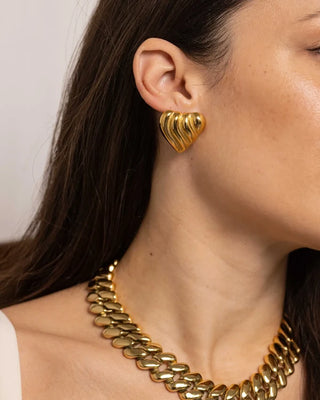 Anisa Sojka - Gold Heart Earrings-Earrings-Wardrobe Apparel