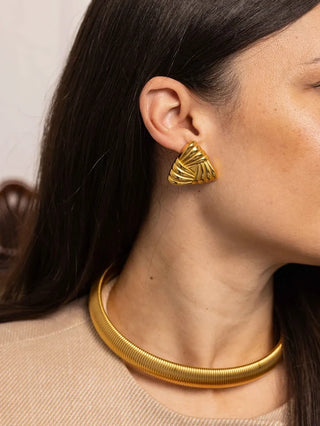 Anisa Sojka - Gold Chunky Triangular Earrings-Earrings-Wardrobe Apparel