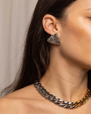 Anisa Sojka - Silver Chunky Triangular Earrings-Earrings-Wardrobe Apparel