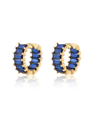 Luv Aj - Emerald Ballier Huggies- Blue & Gold-Jewellery-Wardrobe Apparel