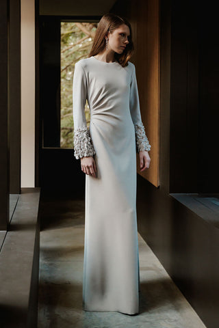Catherine Regehr - Naomi Sheath with Full Apple Blossom & Gem Cuff-Dresses-Wardrobe Apparel