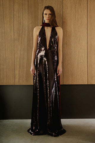 Catherine Regehr - Liquid Sequin Halter Sheath-Dresses-Wardrobe Apparel