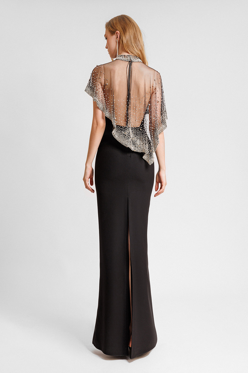 Gemy Maalouf - Beaded Tulle Crepe Dress in Black Wardrobe Apparel Gemy Maalouf - Beaded Tulle Crepe Dress in Black Wardrobe Apparel
