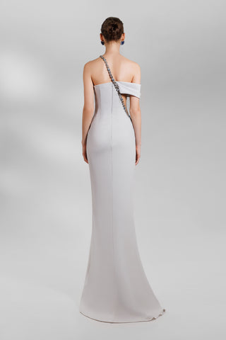 Gemy Maalouf - Beaded Asymmetrical Neckline Gown