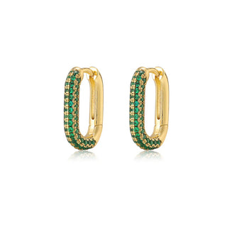 Luv Aj - Pave Chain Link Huggies- Green & Gold-Jewellery-Wardrobe Apparel