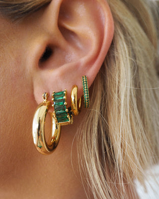 Luv Aj - Emerald Ballier Huggies- Green Emerald- Gold-Jewellery-Wardrobe Apparel