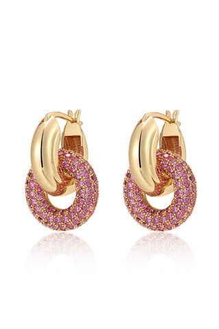 Luv Aj - Pave Interlock Hoops- Pink- Gold-Jewellery-Wardrobe Apparel