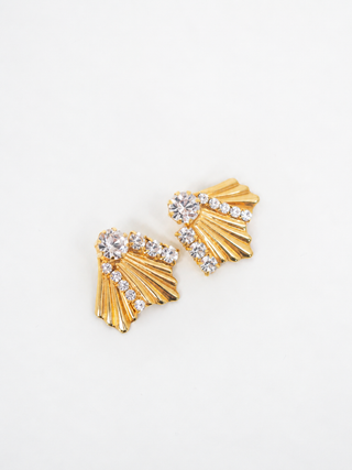 The Pink Reef - Gold Fan Crystal Stud Earrings