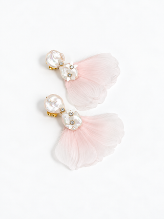 The Pink Reef - Pink and Pearl Silk Flower Earrings