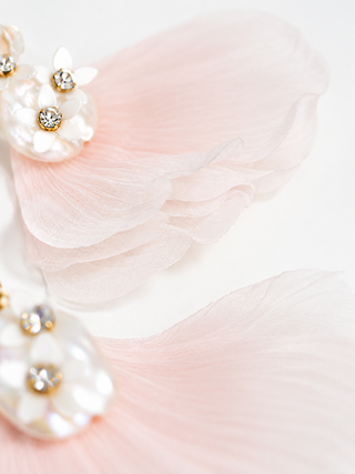 The Pink Reef - Pink and Pearl Silk Flower Earrings