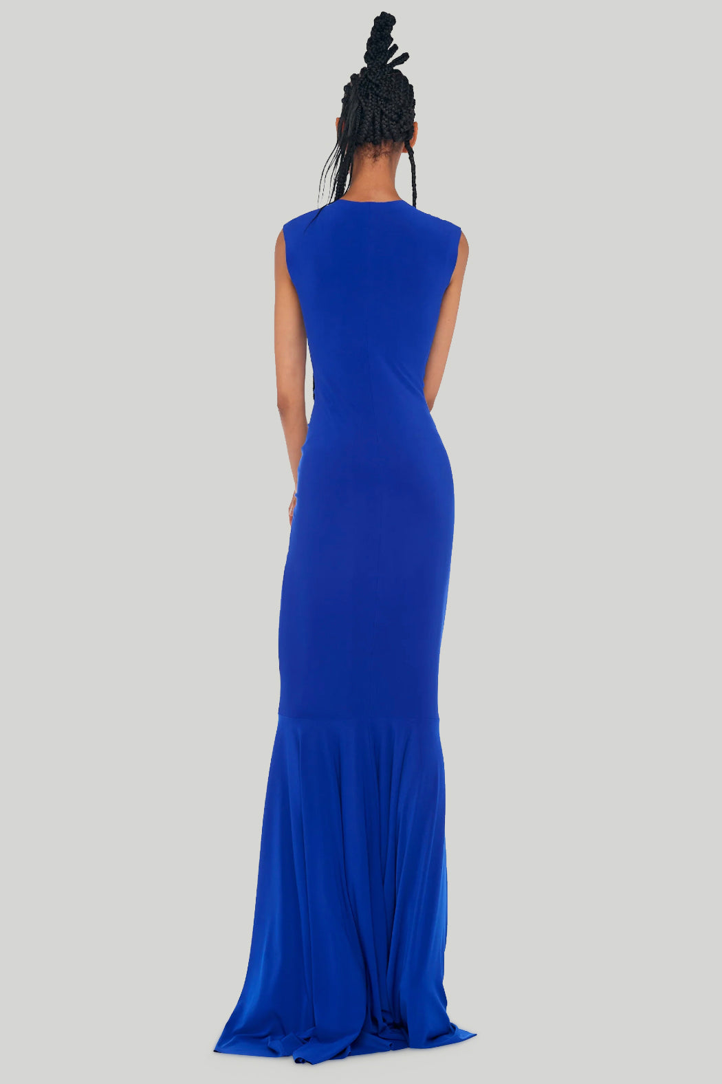 Norma Kamali - Deep V Neck Shirred Fishtail Gown in Electric Blue Wardrobe Apparel Norma Kamali - Deep V Neck Shirred Fishtail Gown in Electric Blue Wardrobe Apparel
