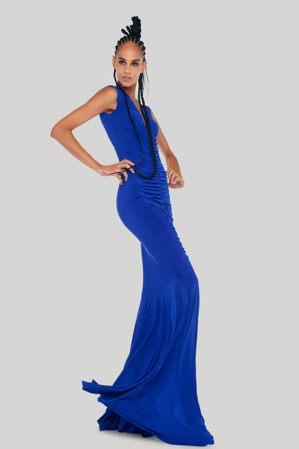 Norma Kamali Women's Sleeveless Shirred Fishtail Gown - Electric Blue - Size Xs Norma Kamali Women's Sleeveless Shirred Fishtail Gown - Electric Blue - Size Xs