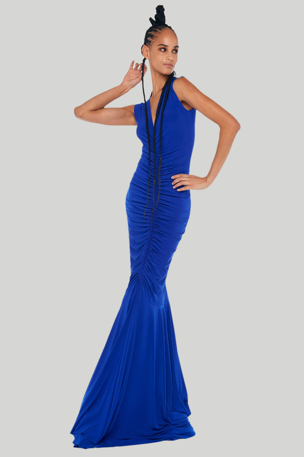 Norma Kamali Women's Sleeveless Shirred Fishtail Gown - Electric Blue - Size Xs Norma Kamali Women's Sleeveless Shirred Fishtail Gown - Electric Blue - Size Xs