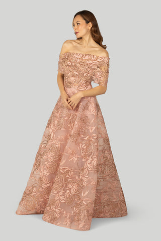 Gemy Maalouf - Asymmetrical Neckline Long Dress in Blush Wardrobe Apparel Gemy Maalouf - Asymmetrical Neckline Long Dress in Blush Wardrobe Apparel