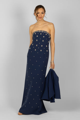 Huishan Zhang - Devon Gown in Navy-Dresses-Wardrobe Apparel