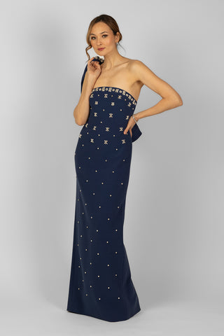 Huishan Zhang - Devon Gown in Navy-Dresses-Wardrobe Apparel