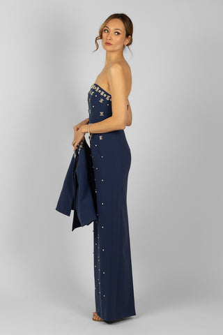 Huishan Zhang - Devon Gown in Navy-Dresses-Wardrobe Apparel