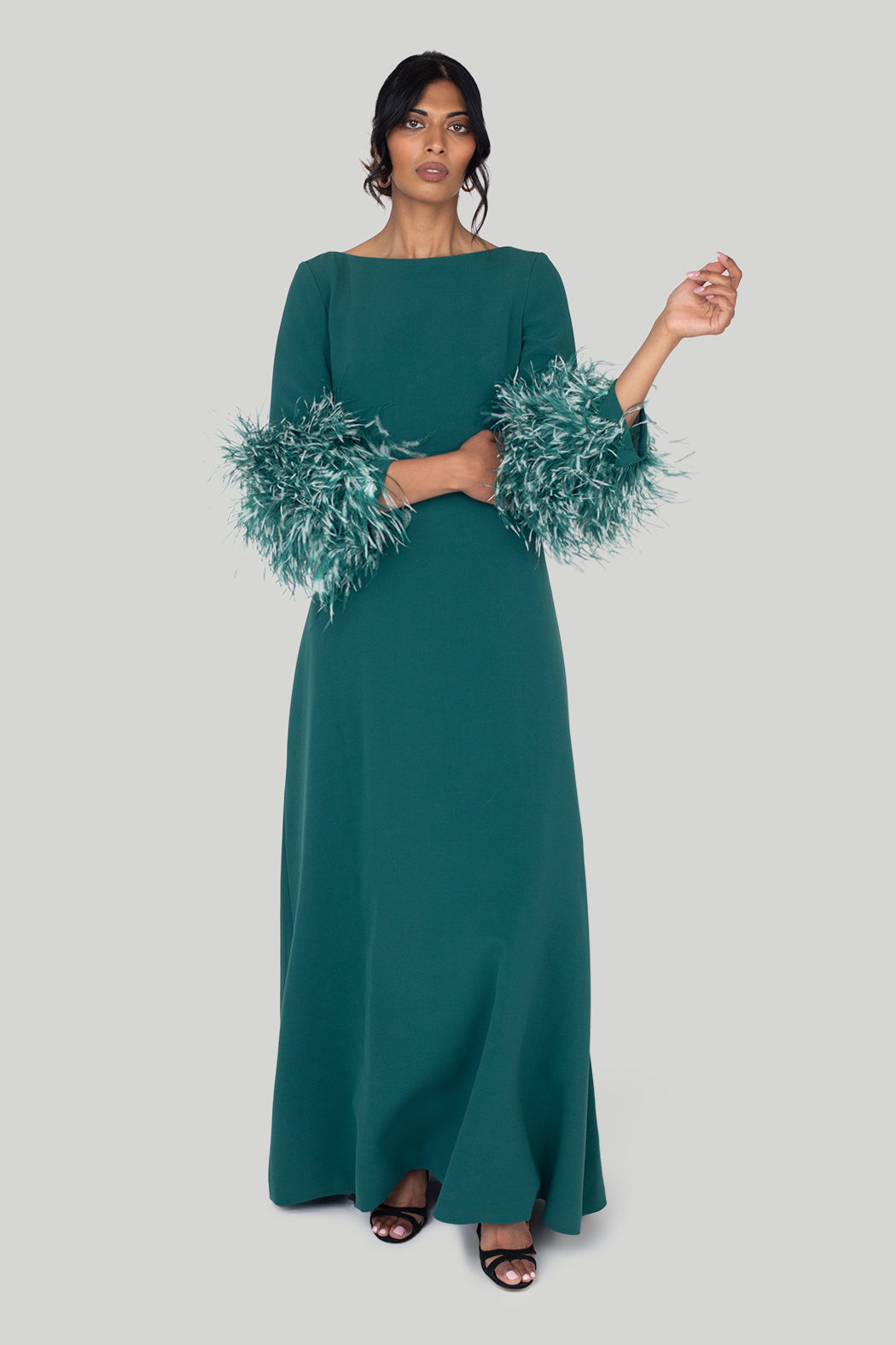 Huishan Zhang - Reign Gown in Peacock Green Wardrobe Apparel Huishan Zhang - Reign Gown in Peacock Green Wardrobe Apparel