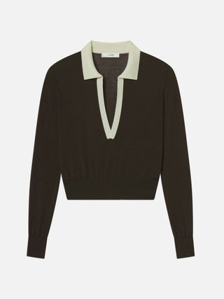 Frame - The Two Tone Polo in Coffee Multi-Shirts & Tops-Wardrobe Apparel