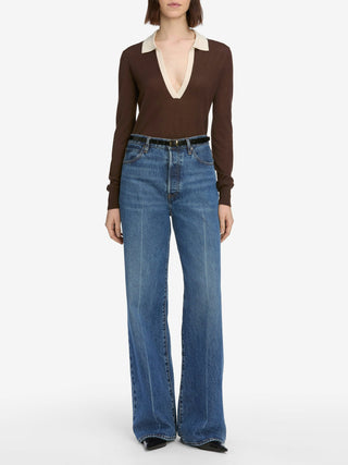 Frame - The Two Tone Polo in Coffee Multi-Shirts & Tops-Wardrobe Apparel