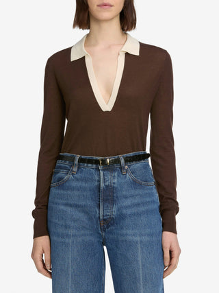 Frame - The Two Tone Polo in Coffee Multi-Shirts & Tops-Wardrobe Apparel