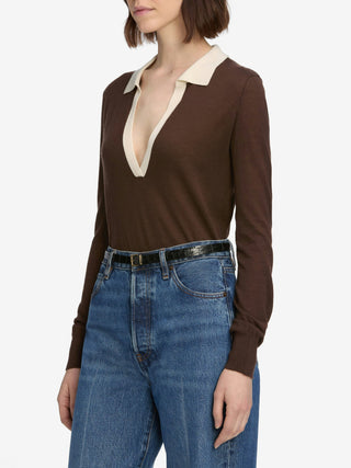 Frame - The Two Tone Polo in Coffee Multi-Shirts & Tops-Wardrobe Apparel