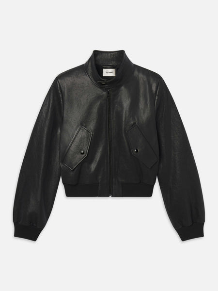Frame- The Leather Harrington Bomber in Black – Wardrobe Apparel
