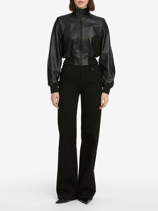 Frame- The Leather Harrington Bomber in Black-Coats & Jackets-Wardrobe Apparel