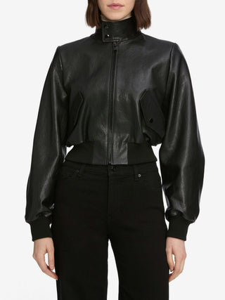 Frame- The Leather Harrington Bomber in Black-Coats & Jackets-Wardrobe Apparel