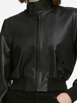 Frame- The Leather Harrington Bomber in Black-Coats & Jackets-Wardrobe Apparel