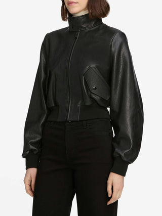Frame- The Leather Harrington Bomber in Black-Coats & Jackets-Wardrobe Apparel