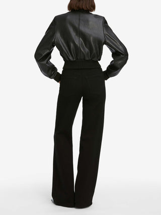 Frame- The Leather Harrington Bomber in Black-Coats & Jackets-Wardrobe Apparel