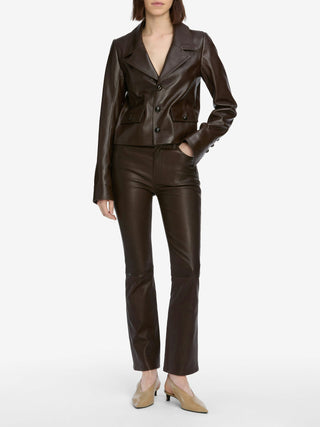 Frame - The Leather Cuffed Jacket in Dark Brown-Coats & Jackets-Wardrobe Apparel