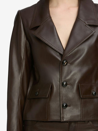 Frame - The Leather Cuffed Jacket in Dark Brown-Coats & Jackets-Wardrobe Apparel