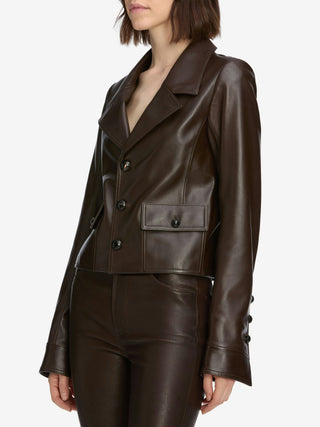 Frame - The Leather Cuffed Jacket in Dark Brown-Coats & Jackets-Wardrobe Apparel