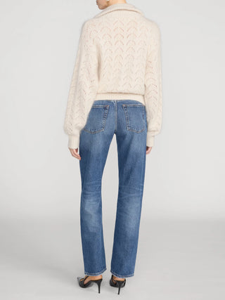 Frame - The Airy Lurex Zip Sweater in Biscuit