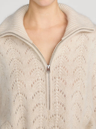 Frame - The Airy Lurex Zip Sweater in Biscuit
