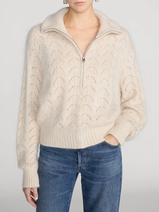 Frame - The Airy Lurex Zip Sweater in Biscuit