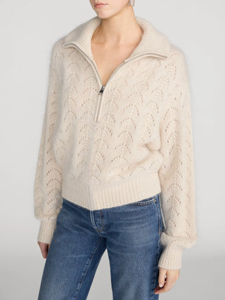 Frame - The Airy Lurex Zip Sweater in Biscuit