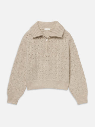 Frame - The Airy Lurex Zip Sweater in Biscuit